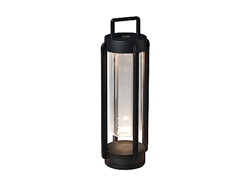 Konstsmide LED Designer-Laterne Otranto | schwarz | Indoor/Outdoor | Aluminum/Glas | 2 Lichtfarben | dimmbar | Akkulaufzeit bis zu 20h | 7823-750, 15 cm (L)/15 cm (B)/44 cm (H) von Konstsmide