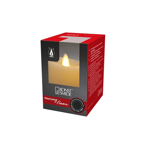 Konstsmide LED Echtwachskerze cremeweiß, 3D Flamme und geschmolzener Kante, glatte Wachsoberfläche, 5H Timer, 1 warm weiße Diode, batteriebetrieben, Innen, Batterie: 2 x AA 1, 5V (exkl.) - 1600-115 von Konstsmide