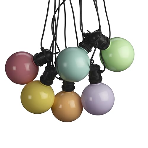 Konstsmide LED Globe Party Lichterkette, inkl. Dimmer mit Memoryfunktion, 10 pastellfarbene Birnen / 10 warm weiße Dioden, 24V, Außen (IP44), 7W, schwarzes Kabel - 4150-500 von Konstsmide