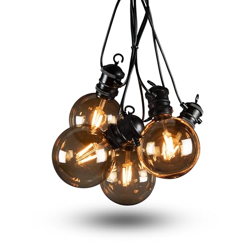 Konstsmide LED Globe Party Lichterkette, smokey brown, inkl. Dimmer mit Memoryfunktion, 10 Birnen / 10 bernsteinfarbene Dioden, 24V, Außen (IP44), 7W, schwarzes Kabel - 2393-860 von Konstsmide