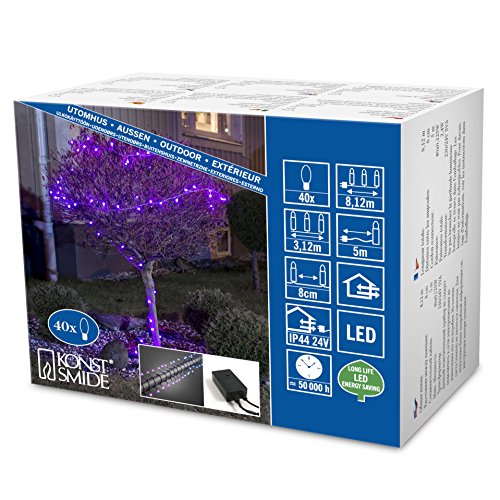 Konstsmide LED Globelichterkette, runde Dioden, mit rot/blau Farbwechsel, 40 farbwechselnde Dioden, 24V Außentrafo, schwarzes Kabel - 3697-540 von Konstsmide