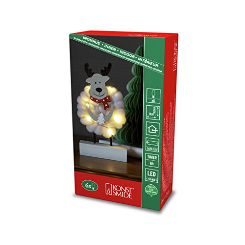 Konstsmide LED Holzsilhouette "Elch mit Baumwolle", weiß, 6H Timer, 6 warm weiße Dioden, batteriebetrieben, Innen - 3266-210 von Konstsmide