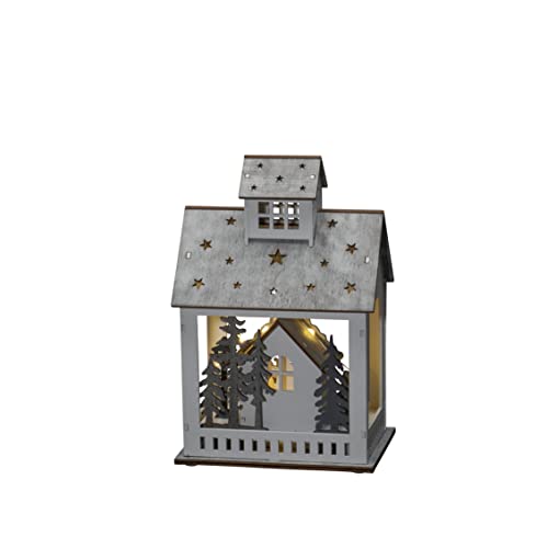 Konstsmide LED Holzsilhouette "Haus und Markt", weiß, 6H Timer, 10 warm weiße Dioden, batteriebetrieben, Innen, 2 x AA 1.5V (exkl.) - 3278-210 von Konstsmide