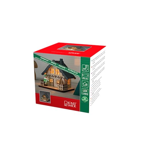 Konstsmide LED Holzsilhouette naturfarben, Holzhaus mit grauem Dach, 2 warm weiße Dioden, batteriebetrieben, Innen - 3232-100 von Konstsmide
