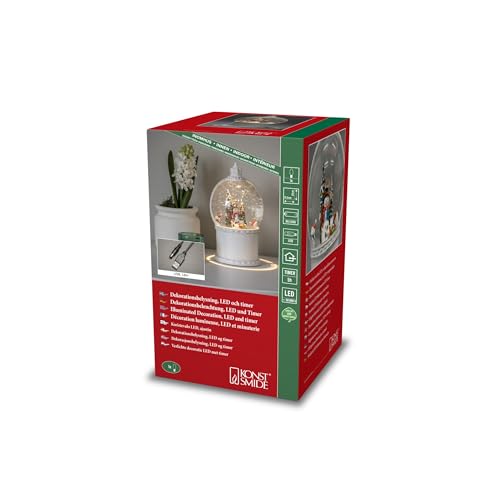 Konstsmide LED Kugellaterne, "Schneemann mit Baum", weiß, wassergefüllt, wählbare Energiefunktion, mit 5h Timer, 1 warm weiße Diode, batteriebetrieben & USB, Innen, 3 x AA 1.5V (exkl.) - 4302-200 von Konstsmide