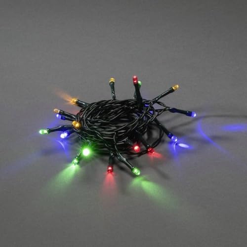 Konstsmide LED Lichterkette, mit an/aus Schalter, 6h Timer, 50 bunte Dioden, batteriebetrieben, Innen, grünes Kabel, 4 x AA 1.5V (exkl.) - 1470-500 von Konstsmide