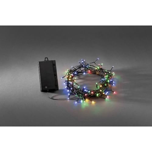 Konstsmide LED Lichterkette, mit an/aus Schalter Lichtsensor und 6h und 9h Timer, 120 bunte Dioden, batteriebetrieben, Außen (IP44), schwarzes Kabel, 4 x D 1.5V (exkl.) - 3729-500 von Konstsmide