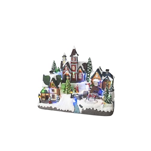 Konstsmide LED Szenerie "Weihnachtsdorf mit Kirche", mit Musik, mit 6h Timer, 27 bunte Dioden, batteriebetrieben & USB, Innen, 1,73W, schwarzes Kabel, 3 x AA 1.5V (exkl.) - 4172-000 von Konstsmide