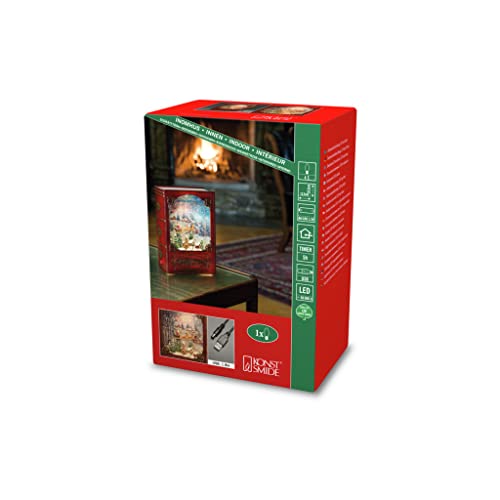 Konstsmide LED Wasserlaterne Buch"Weihnachtsmann im Schlitten", mit an/aus Schalter, 5h Timer, 1 warm weiße Diode, batteriebetrieben & USB, Innen, 0,1W, Batterie: 3 x AA 1,5V (exkl.) - 4272-550, Rot von Konstsmide