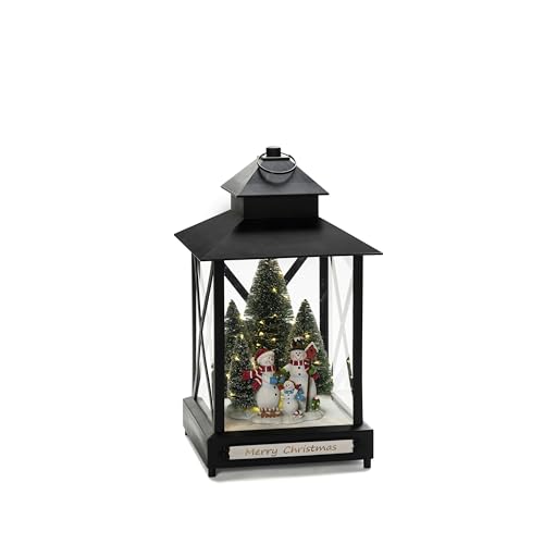 Konstsmide Laterne, groß, Schneemänner, 8h Timer mit sechs rotierenden und 40 statischen LEDs, schwarz, 4, 5V, Aussen (IP44), 46 warm weiße Dioden, schwarzes Kabel - 4342-000 von Konstsmide