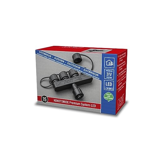 Konstsmide LED Premium System Verteiler, 1 Eingang / 4 Ausgänge, 31V Elektronischer Außentrafo (IP67), schwarzes Kabel - 4903-000, Schwarz von Konstsmide