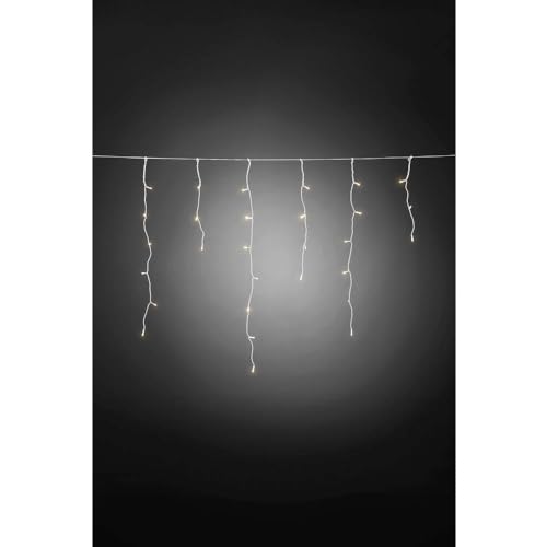 Konstsmide LED Eisregen Lichtervorhang, mit Lichtsensor und 6h und 9h Timer, 80 warm weiße Dioden, batteriebetrieben, Außen (IP44), weißes Kabel, 2 x D 1.5V (exkl.) - 3739-102 von Konstsmide