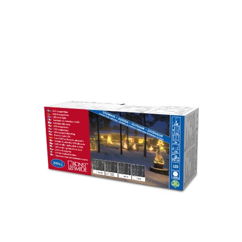 Konstsmide LED Eisregen Lichtervorhang, 200 warm weiße Dioden, 24V Außentrafo, weißes Kabel - 2733-102 Verpackung kann variieren von Konstsmide