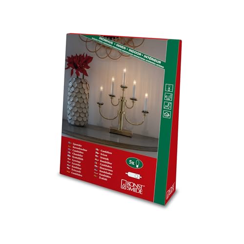 Konstsmide Metallleuchter, messingfarben lackiert, 5 klare Birnen, 24V, Innen, 12W, weißes Kabel - 2048-810TR Konstsmide Metallleuchter, messingfarben lackiert, 5 klare Birnen, 24V, Innen, 12W, weißes Kabel - 2048-810TR von Konstsmide