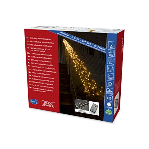 Konstsmide Micro LED Büschellichterkette Cluster, mit 8 Funktionen, Steuergerät und Memoryfunktion, 960 bernsteinfarbene Dioden, 36V Außentrafo, schwarzes Kabel - 3863-800 von Konstsmide