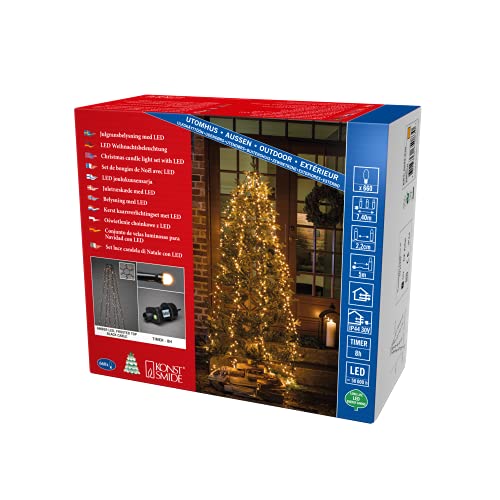 Konstsmide Micro LED Compactlights Baummantel mit Ring, 6 Stränge à 110 gefrostete Dioden, 8h Timer, 660 bernsteinfarbene Dioden, 30V Außentrafo (IP44), 6W, schwarzes Kabel, 6650-830, 660 LEDs von Konstsmide