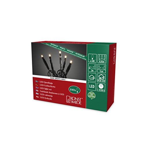 Konstsmide Micro LED Lichterkette, 100 warm weiße Dioden, 24V Innentrafo, dunkelgrünes Kabel - 6354-120 von Konstsmide