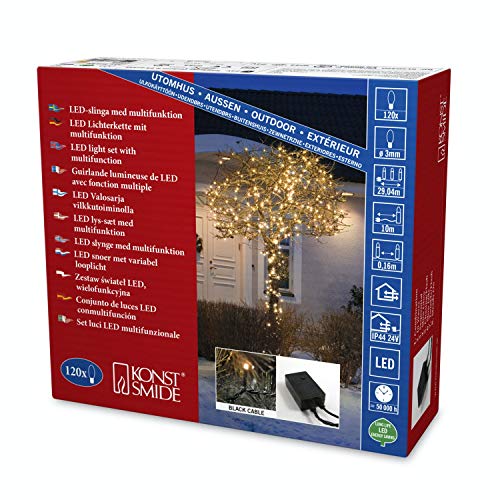 Konstsmide Micro LED Lichterkette, mit Multifunktion, 120 bernsteinfarbene Dioden, 24V Außentrafo, schwarzes Kabel - 3615-800, Bernstein Konstsmide Micro LED Lichterkette, mit Multifunktion, 120 bernsteinfarbene Dioden, 24V Außentrafo, schwarzes Kabel - 3615-800, Bernstein von Konstsmide