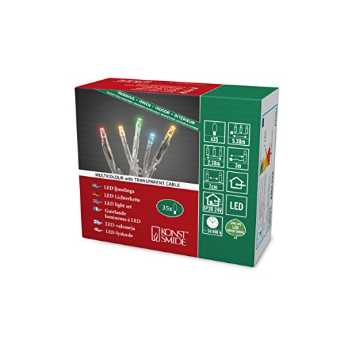 Konstsmide Micro LED Lichterkette, verschweißt, 35 bunte Dioden, 24V Innentrafo, transparentes Kabel - 6352-523 von Konstsmide