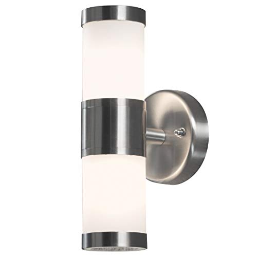 Konstsmide Modena 7592-000 Wandleuchte / B: 6cm T: 9cm H: 23cm / 2x25W / IP44 / Edelstahl/opales Glas Konstsmide Modena 7592-000 Wandleuchte / B: 6cm T: 9cm H: 23cm / 2x25W / IP44 / Edelstahl/opales Glas von Konstsmide