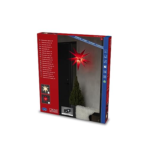 Konstsmide Roter 3-D Kunststoffstern, inkl. Leuchtmittel, außen, 1 warm weiße Diode, E-Trafo 12V/12W Dimmer (IP44), 3W, schwarzes Kabel - 5971-550 von Konstsmide