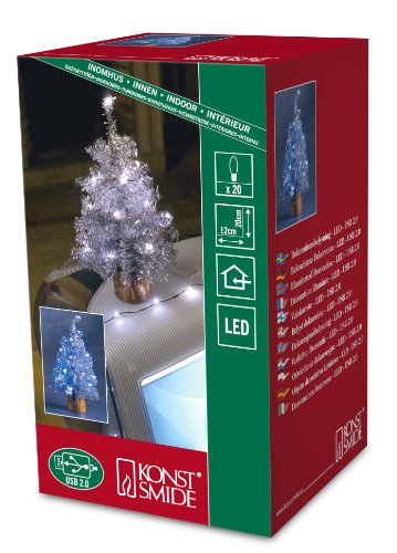 Konstsmide USB Künstlicher Weihnachtsbaum mit Lametta und 20 weißen LEDs, silberfarben von Konstsmide