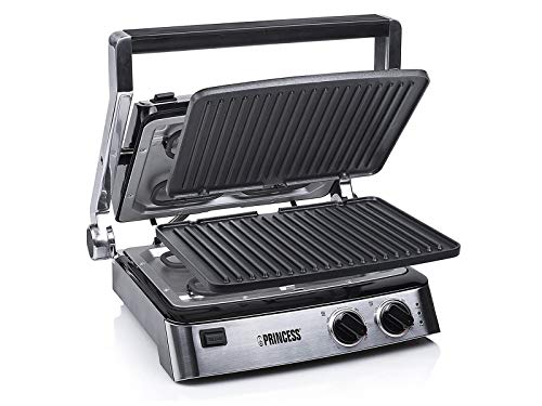 Multi Kontaktgrill 180°, mit Edelstahl Grillzange & abnehmbaren Platten, 2 Thermostate 2000Watt 29x23cm von Kontaktgrill