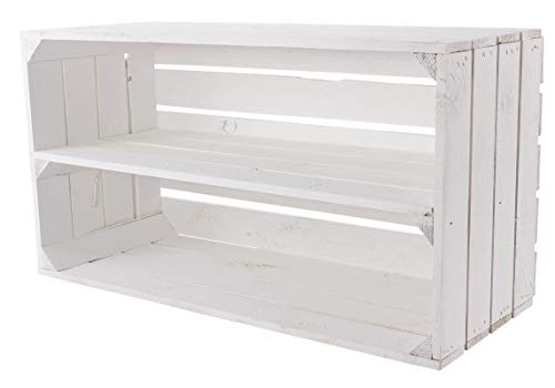 Kontorei® Große weiße Holzkiste mit Mittelbrett 68cm x 40cm x 31cm 1er Set Obstkisten Weinkiste Regal Holzboxen DIY Weinregal Weiss Shabby chic Apfelkiste Holzregal von Kontorei