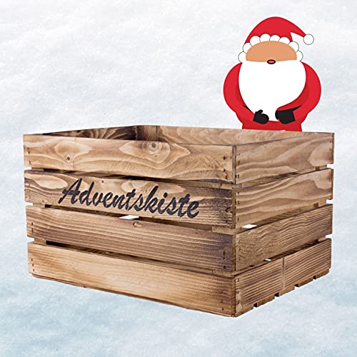 Kontorei® flambierte/braune Obstkiste mit Aufschrift Adventskiste 50cm x 40cm x 30cm 2er Set Weihnachten Kiste von Kontorei