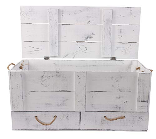 1x Graue Vintage Holztruhe mit Schubladen und Kordeln, Couchtisch/Spielzeugtruhe/für Bettzeug, neu, 85 x 39 x 40 cm von Kontorei