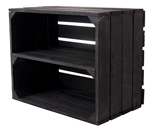 Kontorei® Neue Schwarze Obstkiste/Weinkiste mit Zwischenboden 50cm x 40cm x 30cm 1er Set Regal Holzregal Regalsystem Holzkiste Kiste Schuhregal klassisch von Kontorei