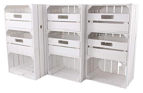 Kontorei® Weiße Regalkiste mit 2 Schubladen 75cm x 40cm x 31cm 3er Set Obstkisten Weinkisten Schrank Holzbox Shabby chic Weiss Nachttisch DIY modern Möbel Garten von Kontorei