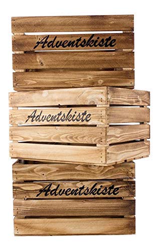 Kontorei® flambierte/braune Obstkiste mit Aufschrift Adventskiste 50cm x 40cm x 30cm 3er Set Weihnachten Kiste von Kontorei