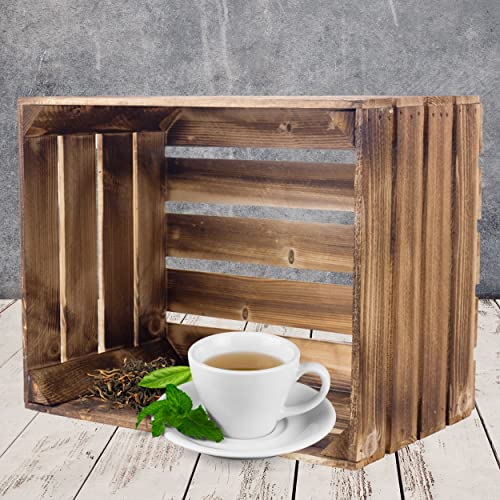 Kontorei® geflammte/braune Apfelkisten 50cm x 40cm x 30cm 2er Set Holzkisten Weinkisten Obstkiste Kiste Box von Kontorei