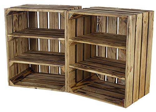 Kontorei geflammte/verbrannte Obstkiste mit 2 Böden Quer 50cm x 40cm x 30cm 2er Set Regal Holzkiste Holzregal von Kontorei