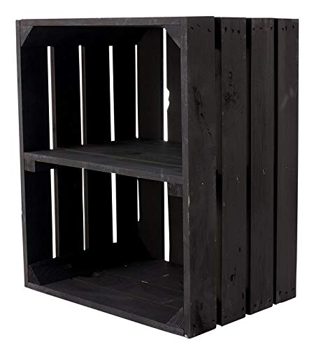 Kontorei® große Neue Schwarze Obstkiste 50cm x 40cm x 30cm 1er Set Apfelkiste Schuhregal Holzregal Bank Garderobe Weinkiste Kisten Balkon Holzkiste Regalsystem von Kontorei