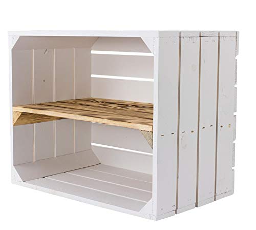Kontorei Neue weiße Holzkiste mit geflammten Mittelbrett 50cm x 40cm x 30cm 1er Set Schuhregal Wandregal Holzkiste Obstkisten/Weinkisten Regal aus Holz Ablage DIY Kontorei Neue weiße Holzkiste mit geflammten Mittelbrett 50cm x 40cm x 30cm 1er Set Schuhregal Wandregal Holzkiste Obstkisten/Weinkisten Regal aus Holz Ablage DIY von Kontorei