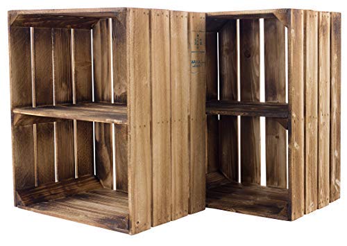 Kontorei geflammte/gebrannte Obstkiste mit Mittelbrett Quer 50cm x 40cm x 30cm 2er Set Regal Holzregal Kiste Kontorei geflammte/gebrannte Obstkiste mit Mittelbrett Quer 50cm x 40cm x 30cm 2er Set Regal Holzregal Kiste von Majen