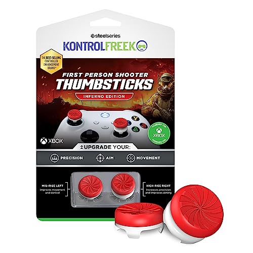 KontrolFreek FPS Freek Inferno für Xbox One und Xbox Series X Controller, Performance Thumbsticks, 1 High-Rise, 1 Mid-Rise, Rot/Weiß von KontrolFreek