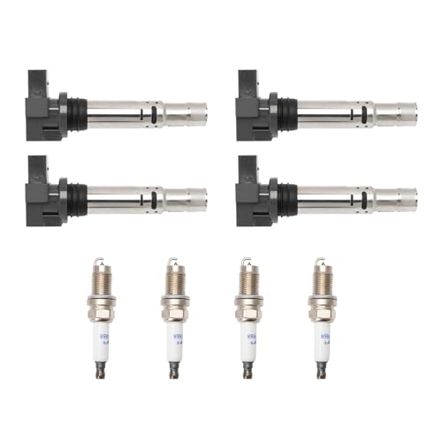 Konuooer Set 4 Zündspule + 4 Zündkerze 036905715 für A1 8X A2 A3 8P für Golf 4 5 Plus 6 Pa-ss-at B6 B7 Po-lo Scirocco 0242240665 für Je-tta Shar-an Ti-guan Tour-an Caddy Bo-ra Be-etle Altea Cordoba von Konuooer