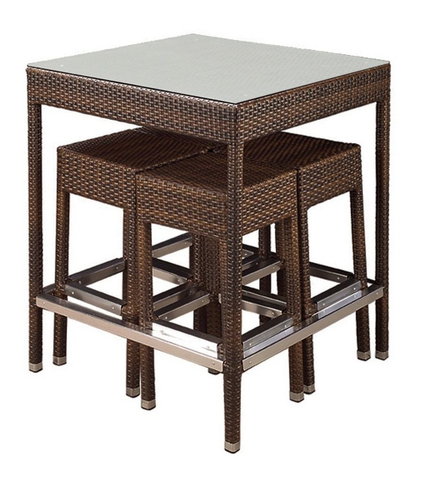 Konway Garten-Essgruppe, KONWAY® SMALL Polyrattan Bar Set Möbel braun Stehtisch Barhocker Tisch von Konway