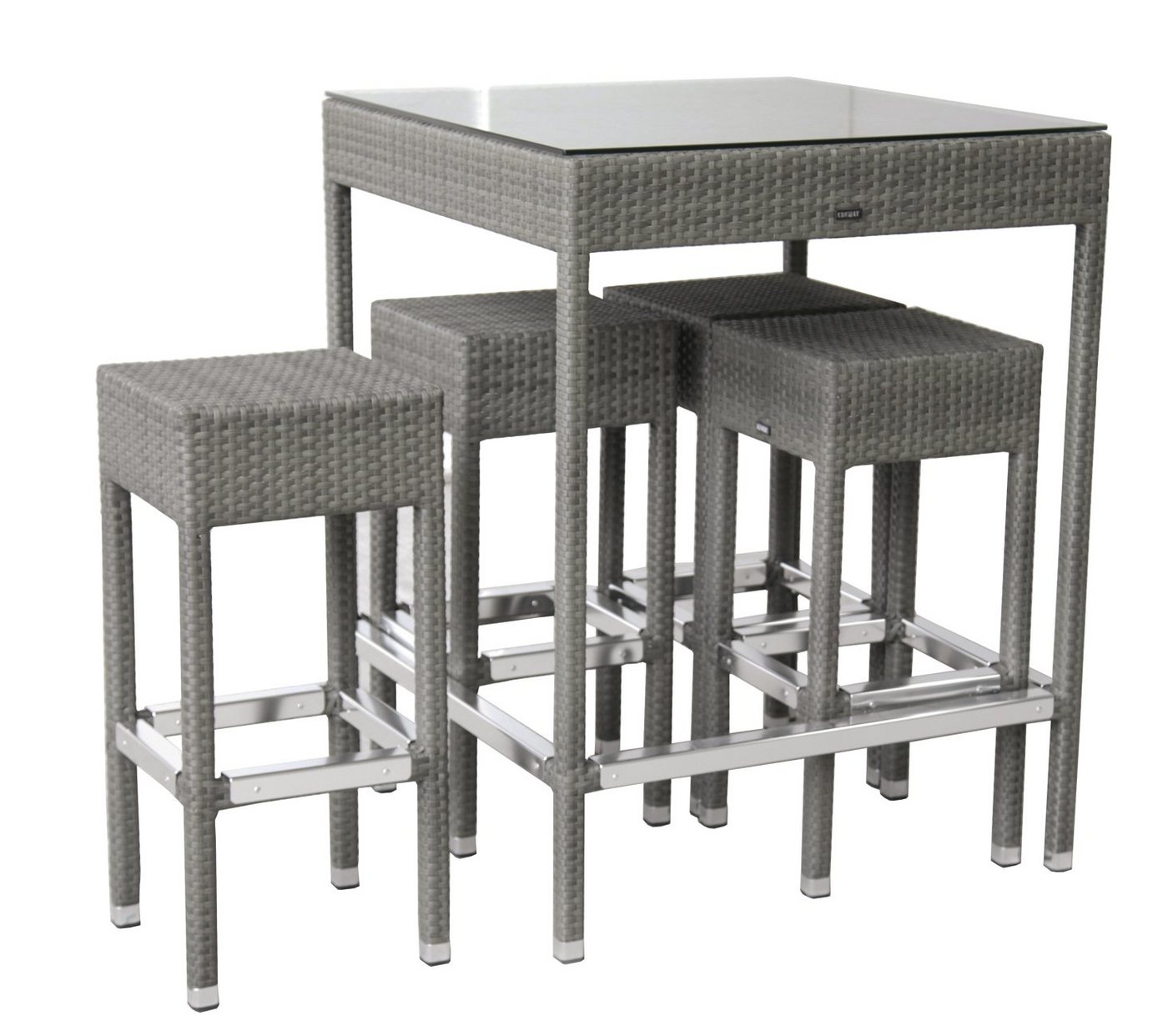 Konway Garten-Essgruppe, KONWAY® SMALL Polyrattan Bar Set Möbel quarz Stehtisch Barhocker Tisch von Konway