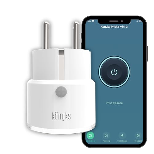 Konyks Priska Mini 3 FR WiFi + BT Erweiterte Funktionen V3, 10 A, Verbrauchszähler, kompatibel mit Alexa und Google Home & Tuya, Weiß/Transparent von Konyks