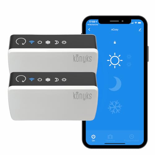 Konyks eCosy, 2 Stück, verbundene Controller für elektrische Heizkörper, kompatibel mit Alexa und Google Home, Steuerkabel mit 6 Befehlen, Modusanzeigen, einfache Automatisierung... Weiß von Konyks