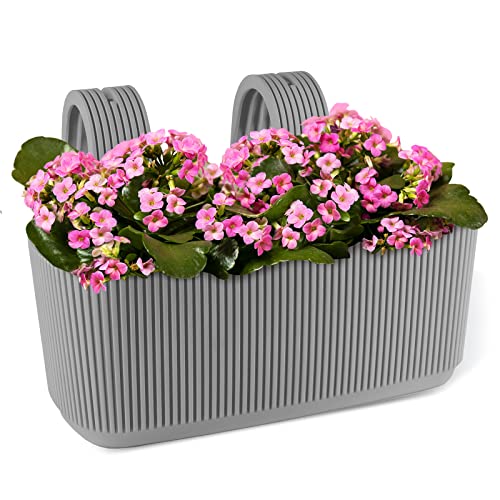 Konzept 11 - Blumenkasten Balkon mit Halterung Grau 11,5x29x19cm Balkonkasten zum Einhängen, Geländerblumenkästen Set inkl. Halterungen für Blumen & Pflanzen von Konzept 11