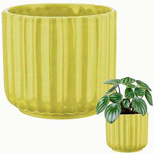 Konzept 11 - Blumentopf aus Keramik 12cm Klein Übertopf für Zimmerpflanzen Pflanztopf Gelb, Orchideentopf Rund von Konzept 11