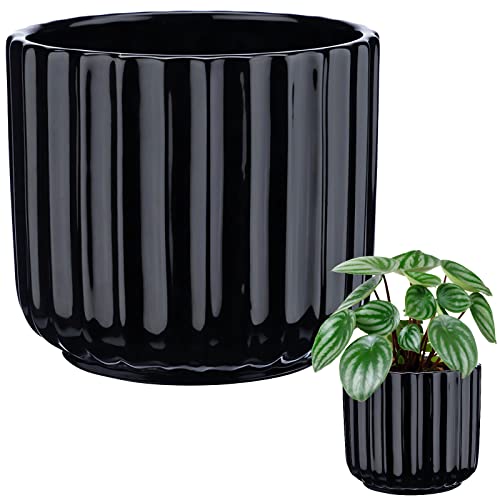 Konzept 11 - Blumentopf aus Keramik 12cm Klein Übertopf für Zimmerpflanzen Pflanztopf Schwarz, Orchideentopf Rund von Konzept 11