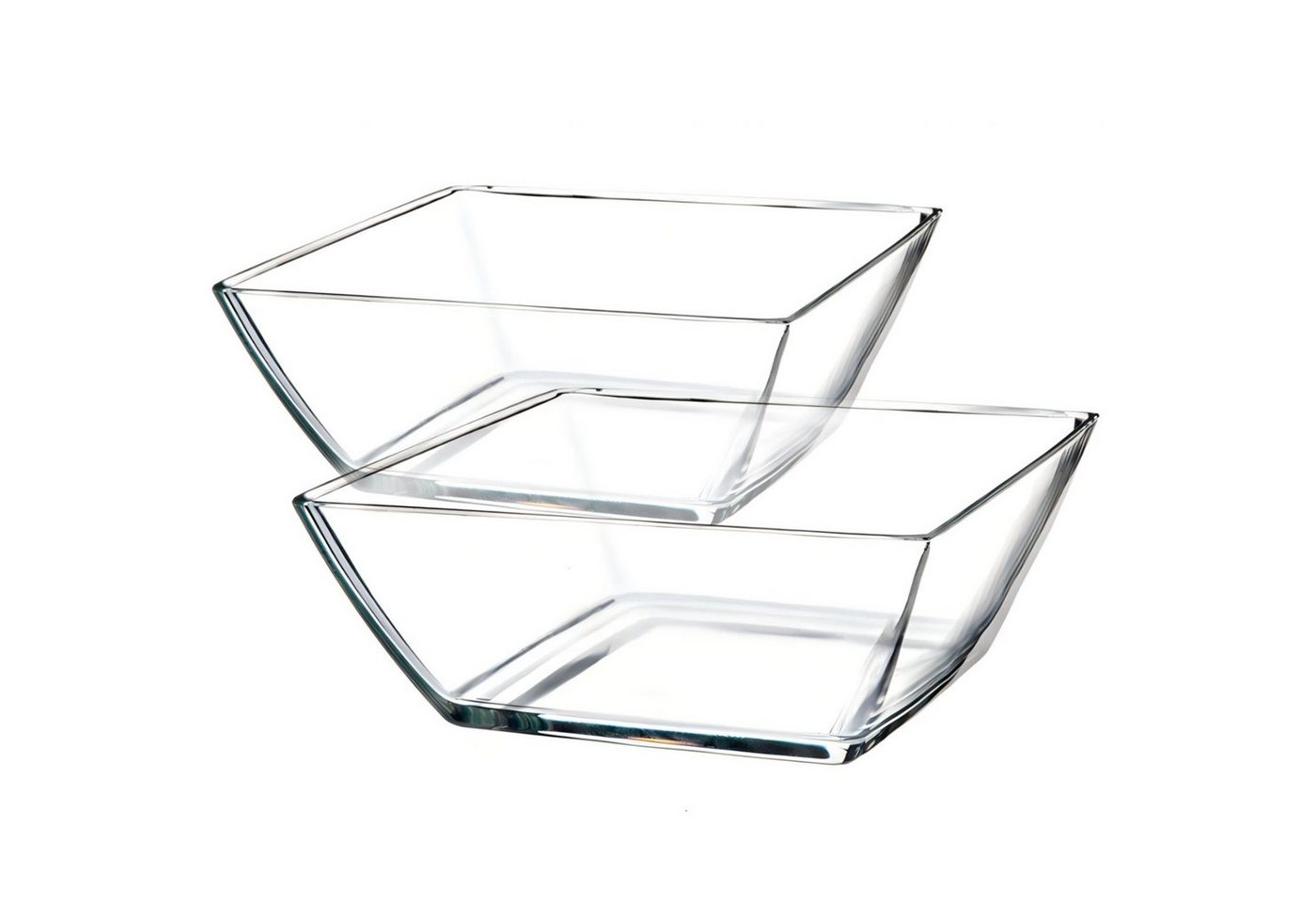 KONZEPT Salatschüssel Salatschüssel Eckig Obstschale 19x19 cm 1 Stück, Glasschalen 1,7L, (Set, 2-tlg), Transparent Snackschale Dickes Glas, Glasschüssel Spülmaschinenfest von KONZEPT