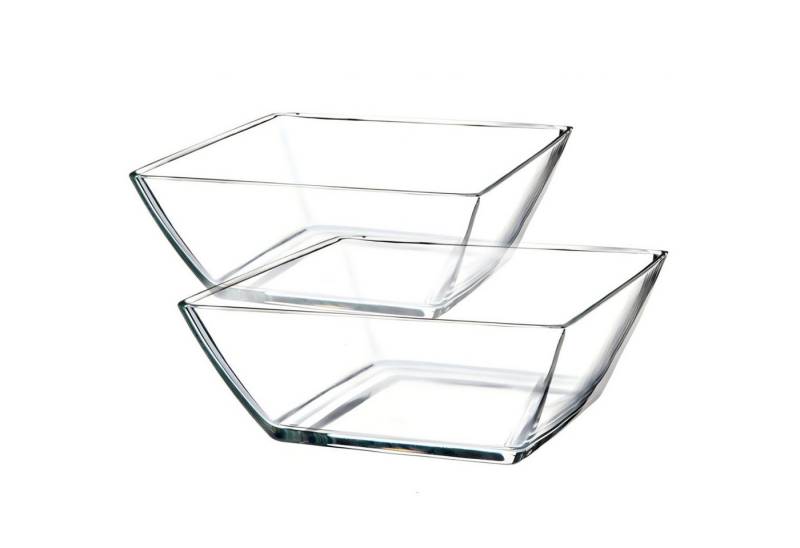 KONZEPT Salatschüssel Salatschüssel Eckig Obstschale 19x19 cm 1 Stück, Glasschalen 1,7L, (Set, 2-tlg), Transparent Snackschale Dickes Glas, Glasschüssel Spülmaschinenfest von KONZEPT