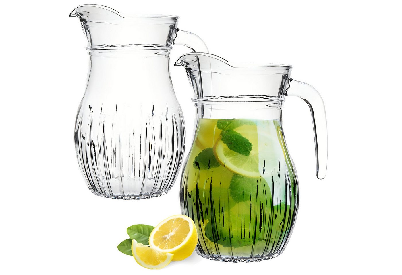 KONZEPT Wasserkrug Glaskrug 1,2 L Transparent, Ergonomischer Griff, (2-tlg., Krüg ideal für Wasser, Saft, Eistee, Limonade, Milch, Glaskanne), Spülmaschinenfest von KONZEPT